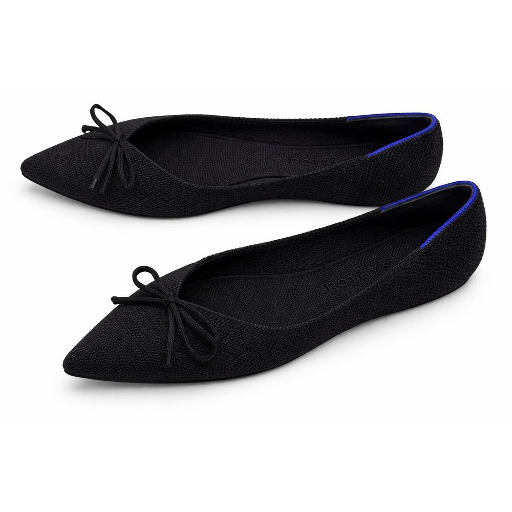 Rothy's Point Black Bow tie Women's Shoe Flats Loafers Slip Ons Size‎ 9